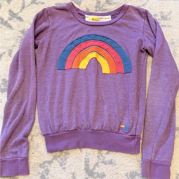 Aviator Nation Purple Sweatshirt with Rainbow Applique - Picture 5 of 5